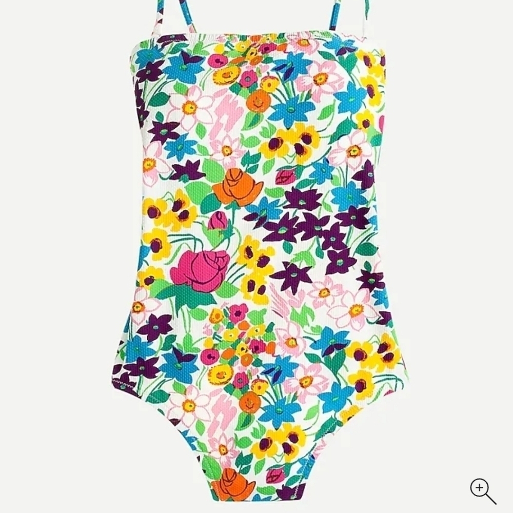 J Crew Bandeau One Piece Vibrant Garden Pique Floral Strapless Swimsuit